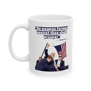 Trump Defiance [Isaiah 54:17] - Ceramic Mug (White, 11oz)